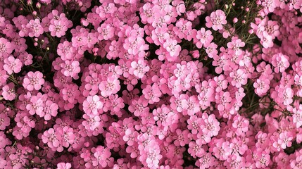 Fototapeta premium Delicate Pink Gypsophila Flowers in Flat Lay Top View Arrangement