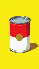 Bold Red and White Soup Can with Exaggerated Shadows and Halftone Texture