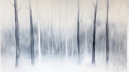 Serene Winter Forest Abstract: Minimalist Landscape in Gradient Whites and Grays with Subtle Tree Shapes