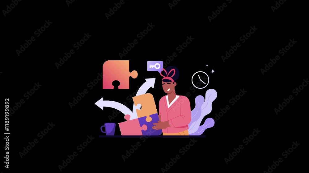 Poster a creative individual assembling puzzle pieces with a cup nearby, showcasing problem-solving skills 