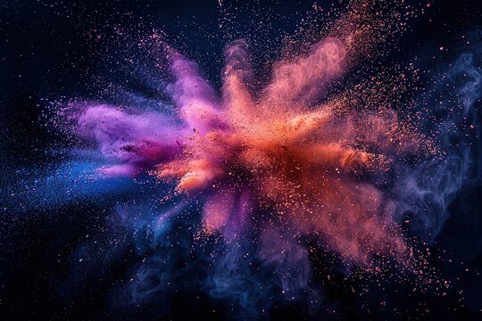 Explosion of colored powder isolated on black background. Abstract colored background