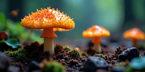 Fungal colony releasing spores in humid environment, ecosystem, microorganism