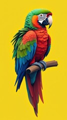 Fototapeta premium Colorful Parrot on Green Branch with Yellow Background