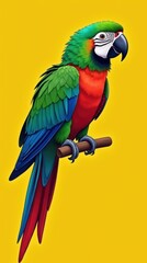 Fototapeta premium Vibrant Green, Red, and Blue Parrot on Yellow Branch