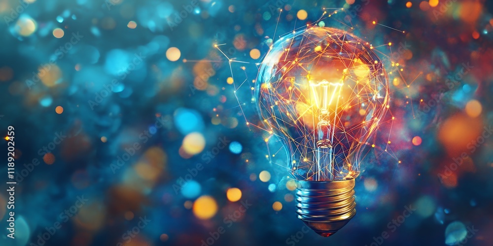 Poster illuminated lightbulb with network connections abstract concept of innovation and ideas