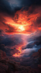 Breathtaking sunset over canyon with vibrant colors and clouds