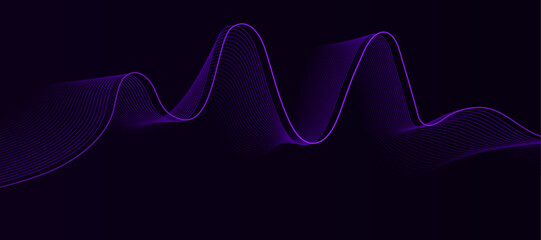 Purple background with flowing wave lines. Futuristic abstract technology concept. Vector illustration.
