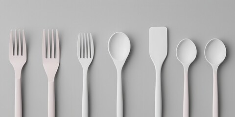 White Cutlery Collection on Grey Surface