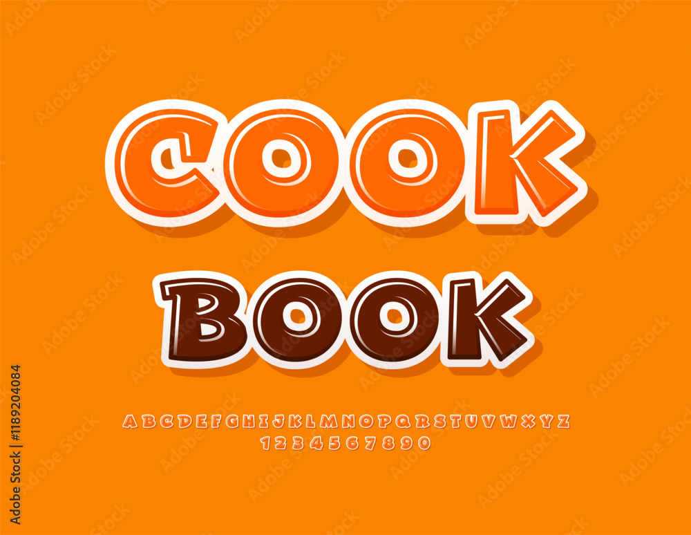 Poster vector template emblem cook book with playful font. creative set of alphabet letters and numbers set