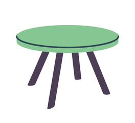 Minimalistic green round table with black legs on a white background. Modern furniture design concept. Vector illustration