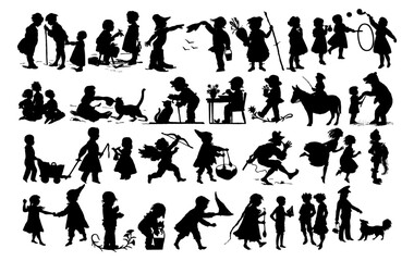 Old Style Children Silhouette Vector Pack graphic drawing illustration for stickers, streetwear, t-shirts, logos, print-on-demand, print, or branding