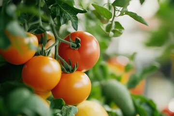 fresh fruit and vegetables growing in the greenhouse