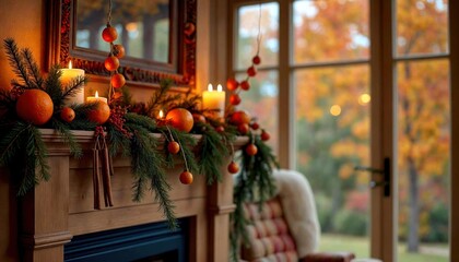 Festive Mantel with Autumn Garland