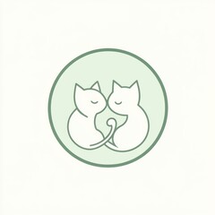 Fototapeta premium Two cats cuddling, circle logo, pastel background, website icon