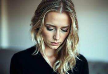Fototapeta premium Portrait of a melancholic Nordic blond woman