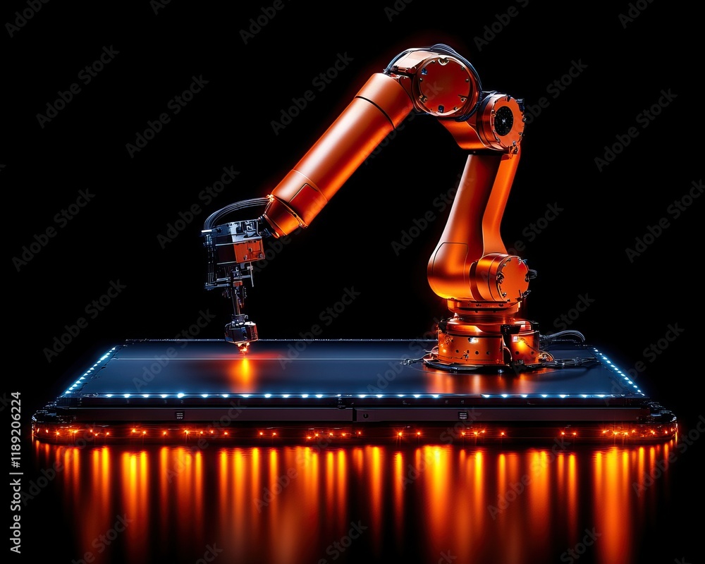 Aufkleber a sleek robotic arm with a glowing base, showcasing advanced technology and automation against a dar