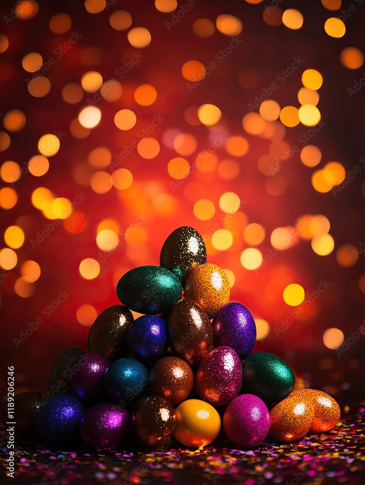 Aufkleber a vibrant display of glittering easter eggs stacked creatively against a backdrop of colorful bokeh 