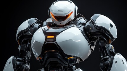 Fototapeta premium Futuristic White and Black Robot Advanced AI Powerful Mech Sci Fi Cyborg