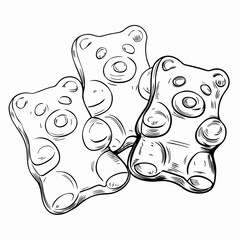Gummy bears in black and white sketch drawing