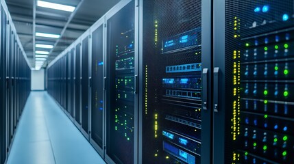 Fototapeta premium Modern Data Center Server Room Interior Network Technology Infrastructure