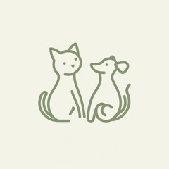 Friendly cat dog line art illustration, pastel background, pet adoption