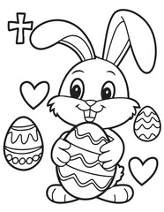 Easter Coloring page, Easter egg Coloring Page, Easter Holiday coloring page, easter bunny coloring page. bunny line art, black and white image