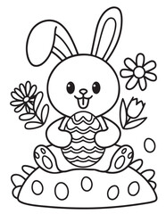 Easter Coloring page, Easter egg Coloring Page, Easter Holiday coloring page, easter bunny coloring page. bunny line art, black and white image