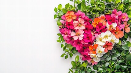 Fototapeta premium Colorful Heart Design with Flowers and Lush Green Leaves