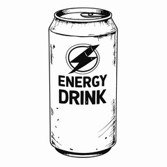 Energy drink can in black and white sketch style