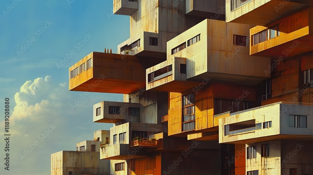 Poster abstract architectural structure with overlapping cubes