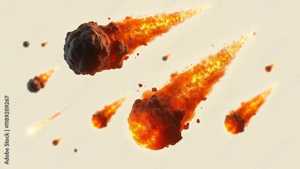 Aufkleber set of various realistic large comet meteorites burns isolated on transparent background