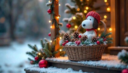 Obraz premium Snoop on the Stoop Winter Decor
