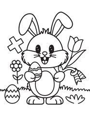 Easter Coloring page, Easter egg Coloring Page, Easter Holiday coloring page, easter bunny coloring page. bunny line art, black and white image