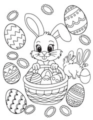 Easter Coloring page, Easter egg Coloring Page, Easter Holiday coloring page, easter bunny coloring page. bunny line art, black and white image