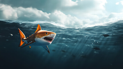 Fototapeta premium A small fish with ambitions of becoming a big shark, symbolizing business aspirations.