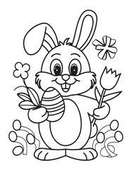 Easter Coloring page, Easter egg Coloring Page, Easter Holiday coloring page, easter bunny coloring page. bunny line art, black and white image