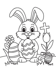 Easter Coloring page, Easter egg Coloring Page, Easter Holiday coloring page, easter bunny coloring page. bunny line art, black and white image