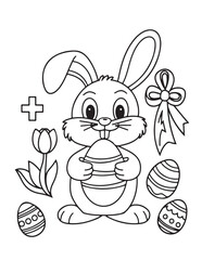 Easter Coloring page, Easter egg Coloring Page, Easter Holiday coloring page, easter bunny coloring page. bunny line art, black and white image