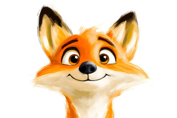Obraz premium This playful cartoon fox character features bright orange fur, large expressive eyes, and a cheerful smile. The design highlights its playful nature and friendly demeanor