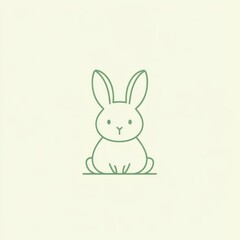 Obraz premium Green line art bunny sits on pale background, Easter design