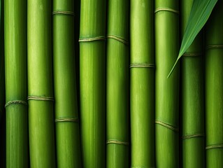 Fototapeta premium Serene Bamboo Harmony - Close-up of Smooth Green Stalks in Organic Rhythmic Pattern