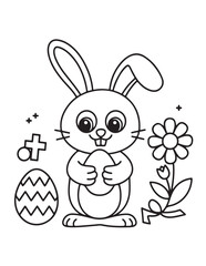 Easter Coloring page, Easter egg Coloring Page, Easter Holiday coloring page, easter bunny coloring page. bunny line art, black and white image