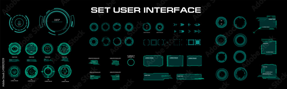 Fototapete Big set of frames and sights for futuristic HUD interface. Digital user interface elements with frames and blocks. Futuristic HUD user interface. Vector set of elements for interface