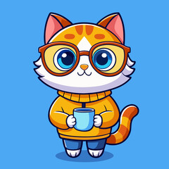 Cute Cartoon Cat – Big Eyes, Blue Fur, Orange Spot, Adorable Character Design