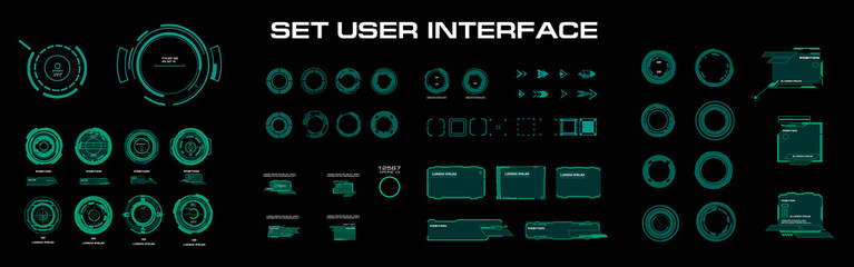 Big set of frames and sights for futuristic HUD interface. Digital user interface elements with frames and blocks. Futuristic HUD user interface. Vector set of elements for interface
