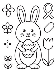 Easter Coloring page, Easter egg Coloring Page, Easter Holiday coloring page, easter bunny coloring page. bunny line art, black and white image
