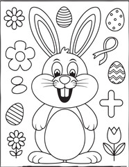 Easter Coloring page, Easter egg Coloring Page, Easter Holiday coloring page, easter bunny coloring page. bunny line art, black and white image