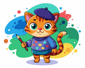 Cute Cartoon Cat Character – Colorful Polka Dot Sweater, Adorable Design