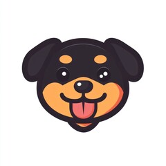 Happy Rottweiler puppy cartoon head, white background, logo design