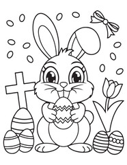 Easter Coloring page, Easter egg Coloring Page, Easter Holiday coloring page, easter bunny coloring page. bunny line art, black and white image